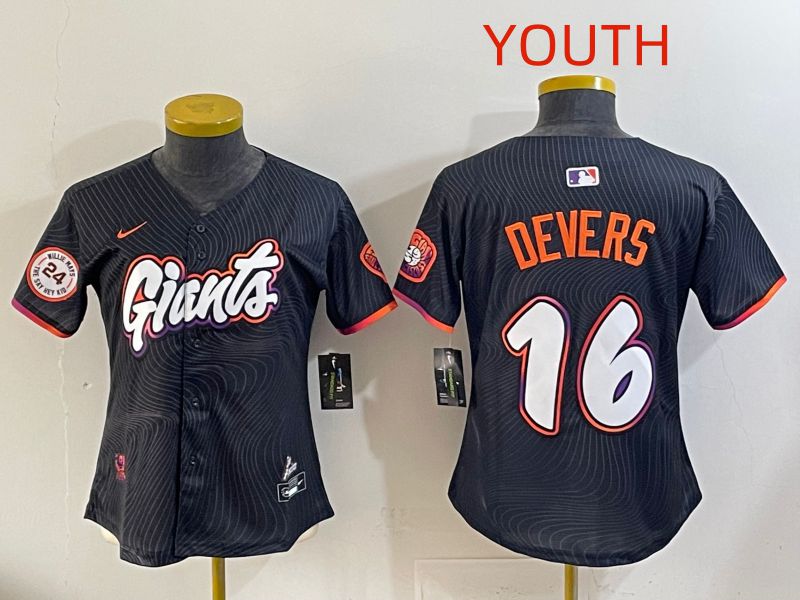 Youth 2025 San Francisco Giants #16 Devers Black Joint Name Nike MLB Jersey style 05->youth mlb jersey->Youth Jersey